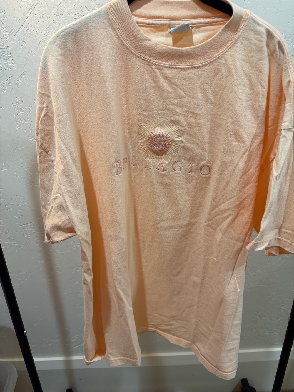 Bellagio Embroidered Sun Short Sleeve Tee in peach 2X